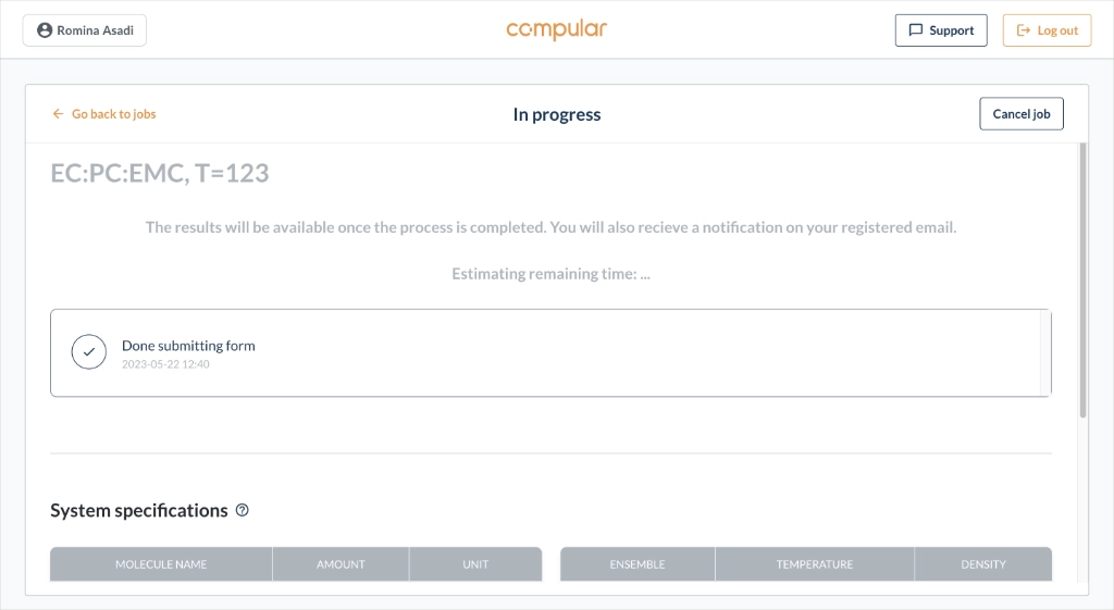 In progress page where there's a description about when the results are visible